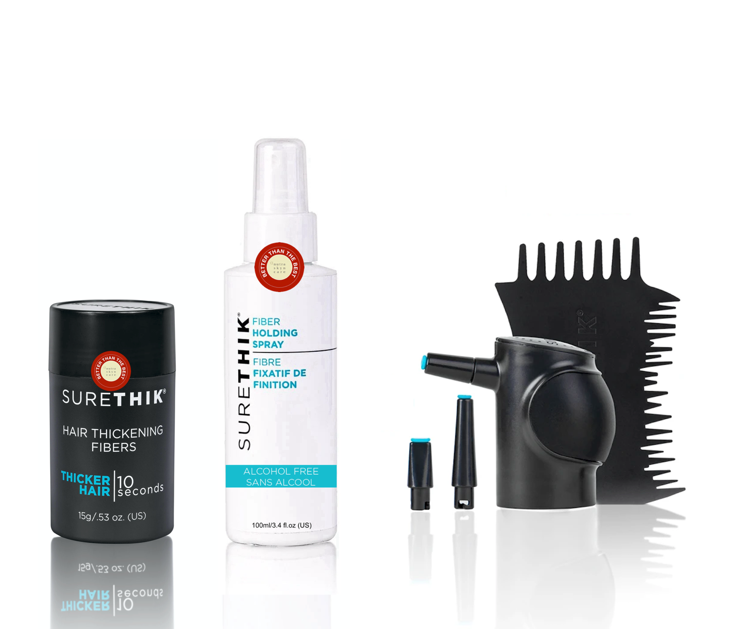 Hair Fibers 15g - Plus Fiber Holding Spray, Applicator & Hairline Comb